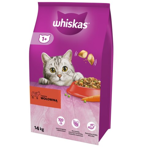WHISKAS Karma Sucha Dla Kota 1+ Z Wołowiną 14kg Whiskas