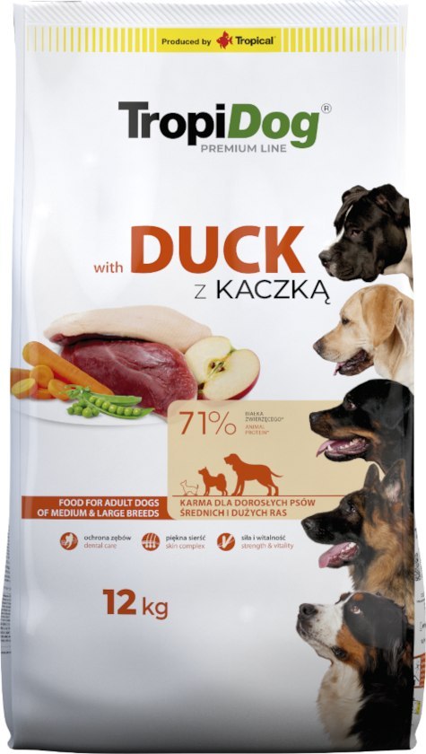 Tropidog Premium Adult Medium & Large Breed Kaczka Z Ryżem 12kg Tropidog