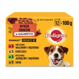 Pedigree Mokra Karma Dla Dorosłych Psów W Galaretce Z Wołowiną, Z Kurczakiem, Z Jagnięciną, Z Drobiem 12x100g Pedigree