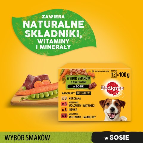 Pedigree Mokra Karma Dla Dorosłych Psów W Sosie Z Kurczakiem, Z Wołowiną, Z Indykiem, Z Jagnięciną 12x100g Pedigree