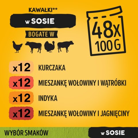 Pedigree Mokra Karma Dla Dorosłych Psów W Sosie Z Kurczakiem, Z Wołowiną, Z Indykiem, Z Jagnięciną 12x100g Pedigree