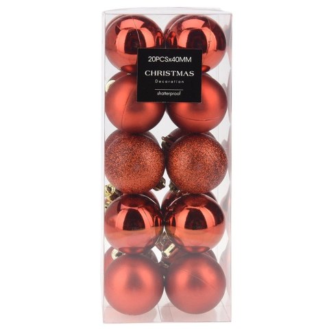 Bombki Czerwone 20 szt. Nietłukące 4 cm Komplet Mat/Błysk/Brokat Dekor