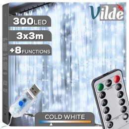 Kurtyna Świetlna 300 led 3 m ORION z Pilotem Zimna Barwa usb