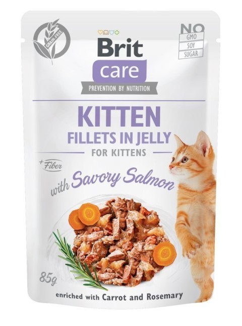 Brit Care Cat Pouch Kitten Filety W Sosie Z Łososia Wzbogacone Marchewką I Rozmarynem 85g Brit