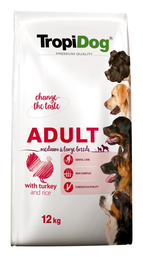 Tropidog Premium Adult Medium & Large Breed Indyk Z Ryżem 12kg Tropidog