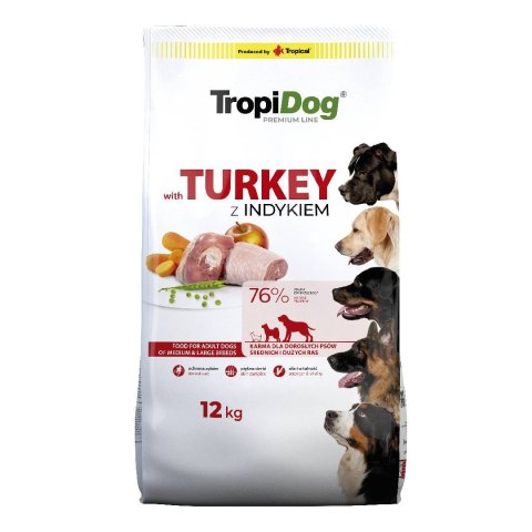 Tropidog Premium Adult Medium & Large Breed Indyk Z Ryżem 12kg Tropidog
