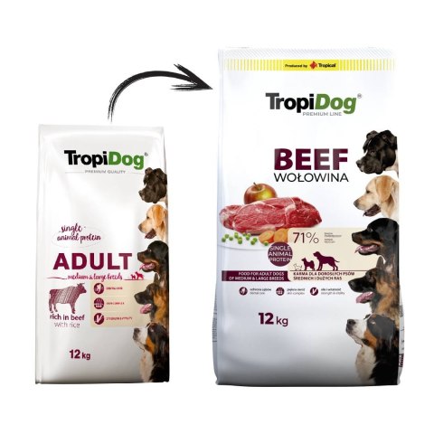 Tropidog Premium Adult Medium & Large Breed Wołowina Z Ryżem 12kg Tropidog
