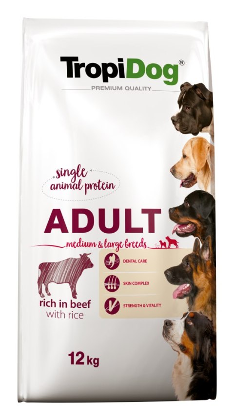 Tropidog Premium Adult Medium & Large Breed Wołowina Z Ryżem 12kg Tropidog