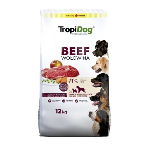 Tropidog Premium Adult Medium & Large Breed Wołowina Z Ryżem 12kg Tropidog