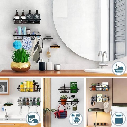 Zestaw Półka Łazienkowa pod Prysznic Metalowa Wisząca Loft VILDE 4 szt.