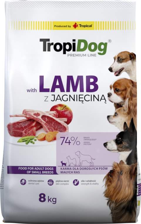 Tropidog Premium Adult Small Breeds Z Jagnięciną I Ryżem 8kg Tropidog