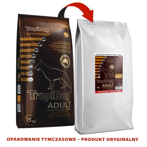 Tropidog Super Premium Adult Medium & Large Breed Jagnięcina Z Ryżem 15kg Tropidog