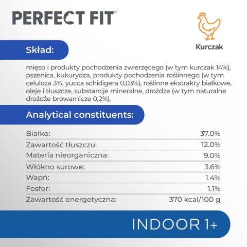 Perfect Fit™ - sucha karma pełnoporcjowa dla dorosłych kotów niewychodzących, bogata w kurczaka 7kg Perfect Fit
