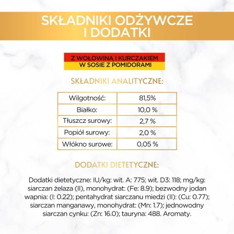 Purina Gourmet Gold z wołowiną i kurczakiem w sosie z pomidorami 85g Gourmet