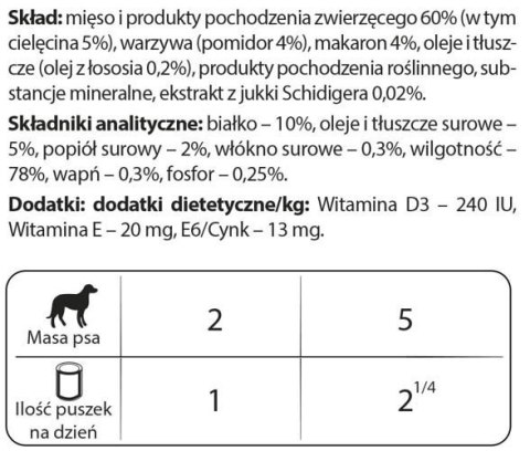 Dolina Noteci Premium Dla Psów Małych Ras Z Cielęciną, Pomidorami I Makaronem 100g Dolina Noteci