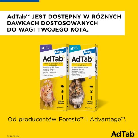 Elanco AdTab Tabletka Na Pchły I Kleszcze Dla Kotów 2-8kg 48mg Elanco