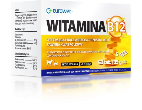 Wsparcie wątroby, trzustki i jelit EUROWET Witamina B12 50 Tabl. Eurowet