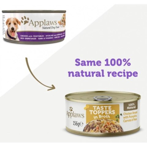 Applaws® Taste Toppers Naturalna Mokra Karma Dla Psów Kurczak Z Dynią, Marchewką I Groszkiem W Bulionie 156 G Puszka Applaws