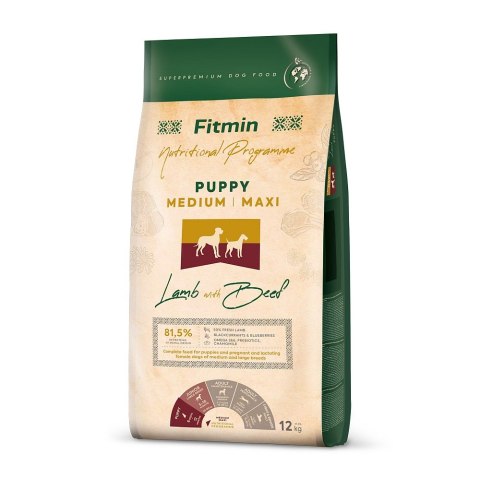 FITMIN Medium Maxi Puppy Lamb&Beef karma pełnoporcjowa dla szczeniąt 12kg Fitmin
