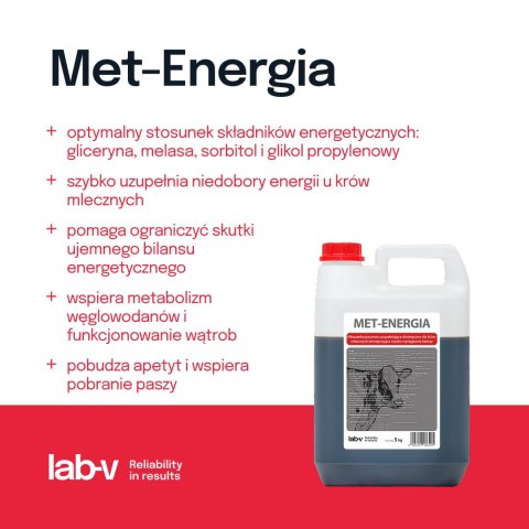 Lab-v Met-Energia - Mieszanka Paszowa Uzupełniająco-Dietetyczna Dla Krów Mlecznych Zmniejszająca Ryzyko Wystąpienia Ketozy 20kg LAB-V