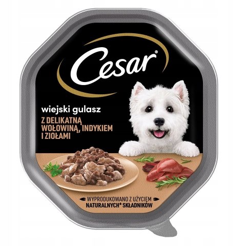 CESAR tacka 150 g - pełnoporcjowa mokra karma dla psa z indykiem i wołowiną w aromatycznym sosie. Cesar