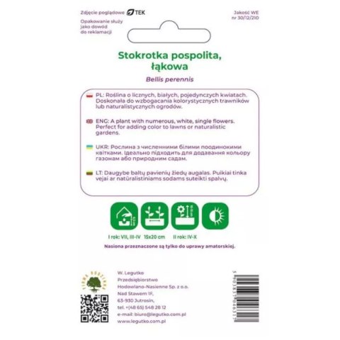 Stokrotka pospolita łąkowa biała - nasiona W.Legutko