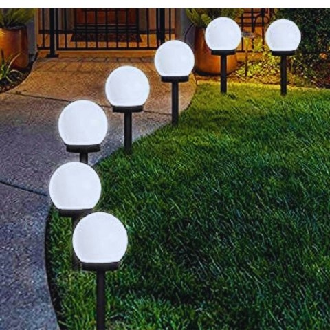 4x lampa solarna ogrodowa kula biała wbijana 10 cm VERK GROUP