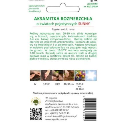 Aksamitka Rozpierzchła Sunny Żółta 1g W.Legutko