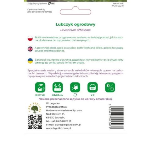 Nasiona lubczyku ogrodowego do ogrodu W.Legutko