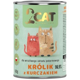 KARMA MOKRA DLA KOTA 2Cat Królik Kurczak 98,9% MIĘSA PREMIUM 400g BEZ ZBÓŻ