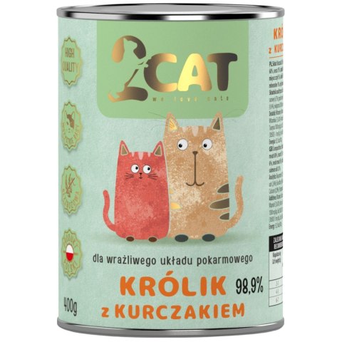 KARMA MOKRA DLA KOTA 2Cat Królik Kurczak 98,9% MIĘSA PREMIUM 400g BEZ ZBÓŻ