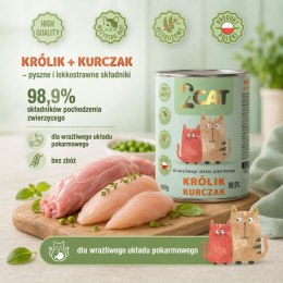 KARMA MOKRA DLA KOTA 2Cat Królik Kurczak 98,9% MIĘSA PREMIUM 400g BEZ ZBÓŻ