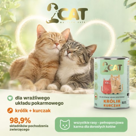 KARMA MOKRA DLA KOTA 2Cat Królik Kurczak 98,9% MIĘSA PREMIUM 400g BEZ ZBÓŻ