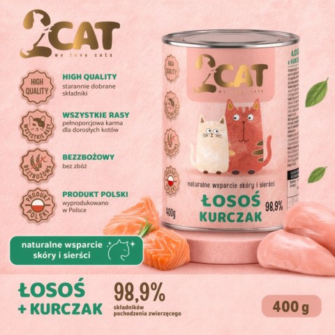 KARMA MOKRA DLA KOTA 2Cat Łosoś Kurczak 98,9% MIĘSA PREMIUM 400g BEZ ZBÓŻ