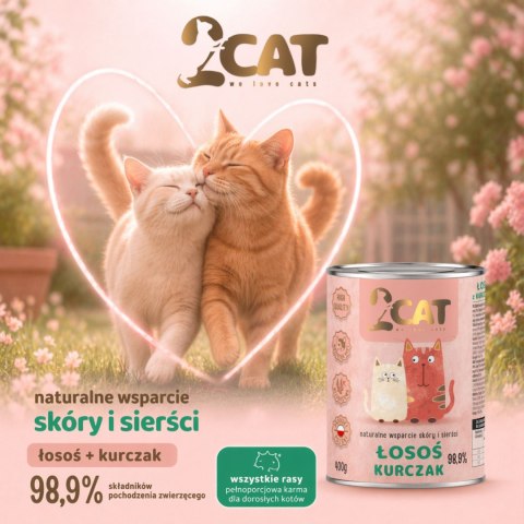 KARMA MOKRA DLA KOTA 2Cat Łosoś Kurczak 98,9% MIĘSA PREMIUM 400g BEZ ZBÓŻ