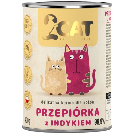 KARMA MOKRA DLA KOTA 2Cat Przepiórka Indyk 98,9% MIĘS PREMIUM 400g BEZ ZBÓŻ