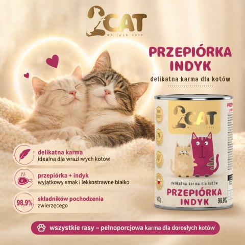 KARMA MOKRA DLA KOTA 2Cat Przepiórka Indyk 98,9% MIĘS PREMIUM 400g BEZ ZBÓŻ