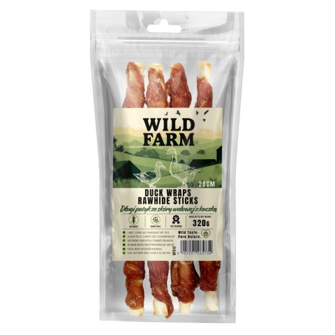 WILD FARM Długi Patyk Ze Skóry Wołowej Z Kaczką 28CM 320G Przysmak Dla Psa Wild Farm
