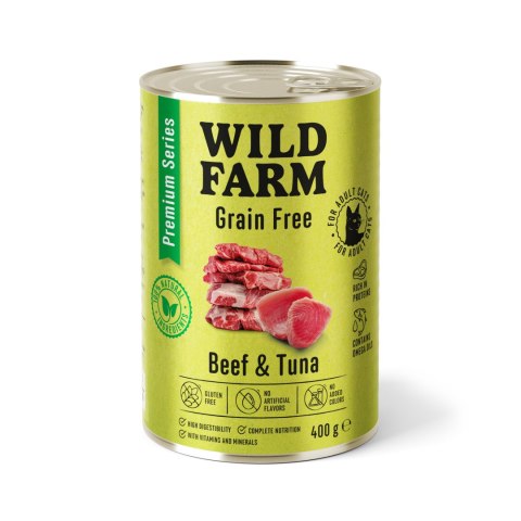 Wild Farm Premium Mokra Karma Dla Dorosłych Kotów Wołowina I Tuńczyk 400g Wild Farm