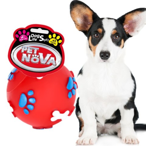 Pet Nova zabawka gumowa - piłka ze wzorem łapek i kości czerwona 6cm Aqua Nova