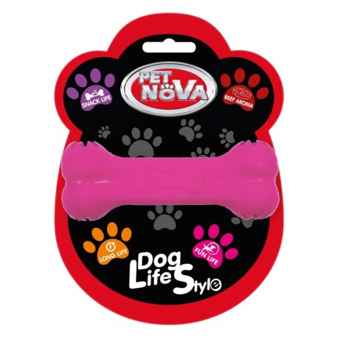 Pet Nova zabawka - kość na przysmaki z aromatem wołowiny różowa 11cm Aqua Nova